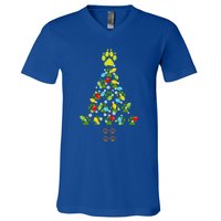 Paw Print Christmas Tree Xmas Lights Holiday Dog Lover Gift V-Neck T-Shirt