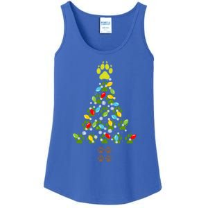 Paw Print Christmas Tree Xmas Lights Holiday Dog Lover Gift Ladies Essential Tank