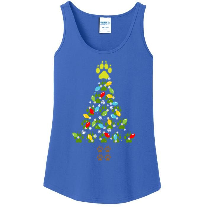 Paw Print Christmas Tree Xmas Lights Holiday Dog Lover Gift Ladies Essential Tank