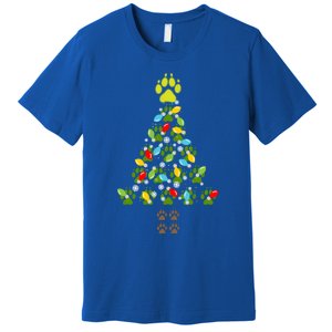 Paw Print Christmas Tree Xmas Lights Holiday Dog Lover Gift Premium T-Shirt