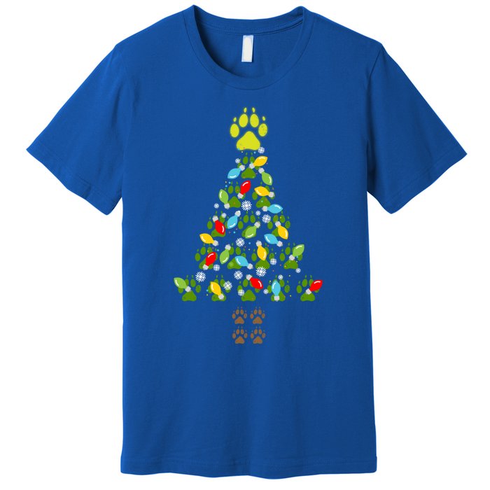 Paw Print Christmas Tree Xmas Lights Holiday Dog Lover Gift Premium T-Shirt