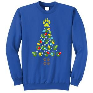 Paw Print Christmas Tree Xmas Lights Holiday Dog Lover Gift Tall Sweatshirt