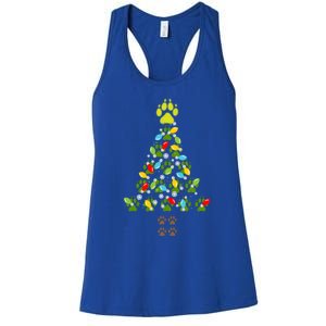 Paw Print Christmas Tree Xmas Lights Holiday Dog Lover Gift Women's Racerback Tank