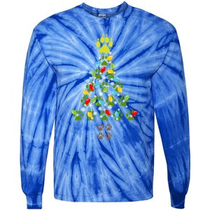 Paw Print Christmas Tree Xmas Lights Holiday Dog Lover Gift Tie-Dye Long Sleeve Shirt