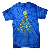 Paw Print Christmas Tree Xmas Lights Holiday Dog Lover Gift Tie-Dye T-Shirt