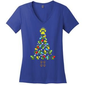 Paw Print Christmas Tree Xmas Lights Holiday Dog Lover Gift Women's V-Neck T-Shirt