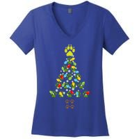 Paw Print Christmas Tree Xmas Lights Holiday Dog Lover Gift Women's V-Neck T-Shirt