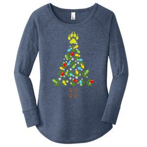 Paw Print Christmas Tree Xmas Lights Holiday Dog Lover Gift Women's Perfect Tri Tunic Long Sleeve Shirt