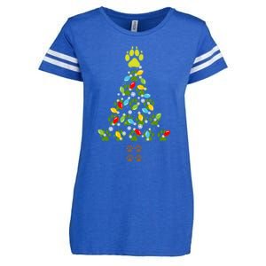 Paw Print Christmas Tree Xmas Lights Holiday Dog Lover Gift Enza Ladies Jersey Football T-Shirt