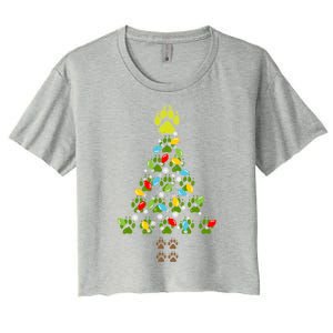 Paw Print Christmas Tree Xmas Lights Holiday Dog Lover Gift Women's Crop Top Tee