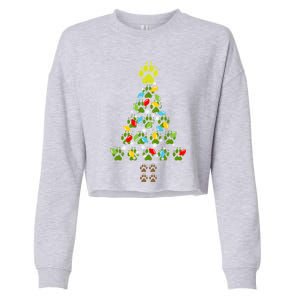 Paw Print Christmas Tree Xmas Lights Holiday Dog Lover Gift Cropped Pullover Crew