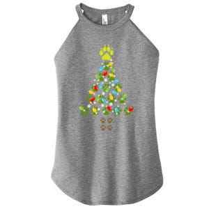 Paw Print Christmas Tree Xmas Lights Holiday Dog Lover Gift Women's Perfect Tri Rocker Tank