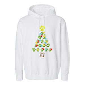 Paw Print Christmas Tree Xmas Lights Holiday Dog Lover Gift Garment-Dyed Fleece Hoodie