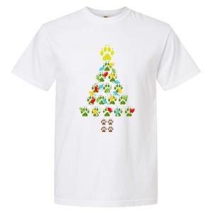 Paw Print Christmas Tree Xmas Lights Holiday Dog Lover Gift Garment-Dyed Heavyweight T-Shirt