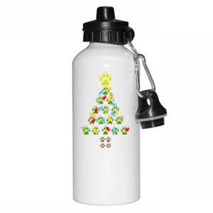 Paw Print Christmas Tree Xmas Lights Holiday Dog Lover Gift Aluminum Water Bottle