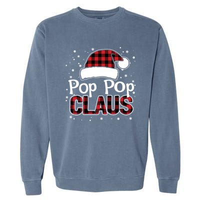 Pop Pop Claus Christmas Santa Hat Buffalo Matching Family Gift Garment-Dyed Sweatshirt