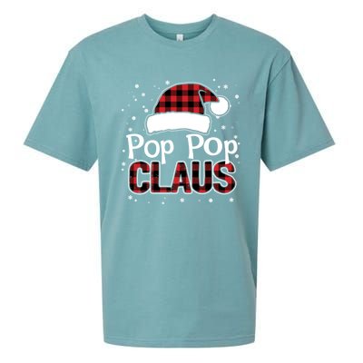 Pop Pop Claus Christmas Santa Hat Buffalo Matching Family Gift Sueded Cloud Jersey T-Shirt