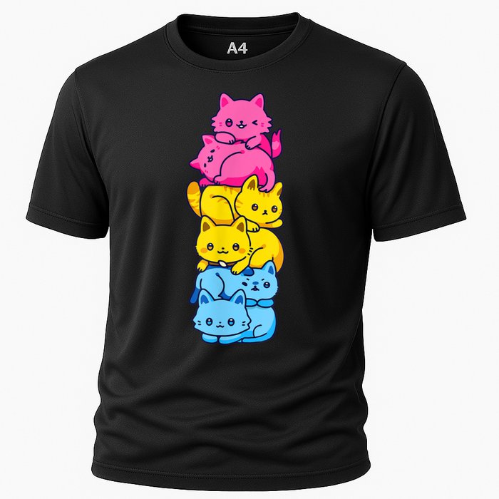 Pansexual Pride Cat LGBT Pan Flag Nonbinary Cute Cats Pile Cooling Performance Crew T-Shirt
