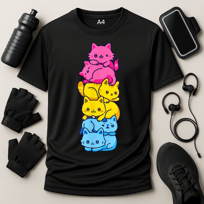 Pansexual Pride Cat LGBT Pan Flag Nonbinary Cute Cats Pile Cooling Performance Crew T-Shirt