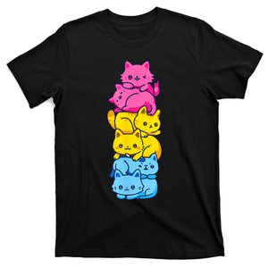 Pansexual Pride Cat LGBT Pan Flag Nonbinary Cute Cats Pile T-Shirt