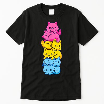 Pansexual Pride Cat LGBT Pan Flag Nonbinary Cute Cats Pile Tall T-Shirt