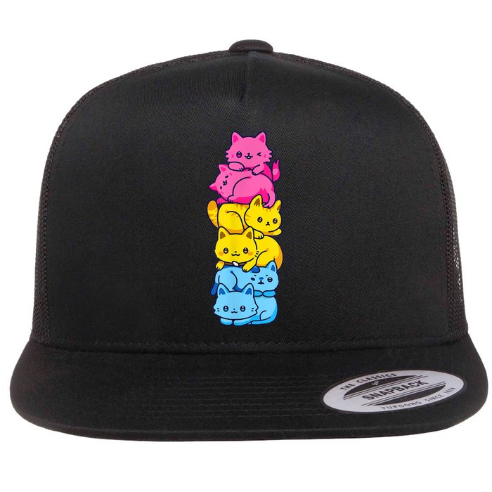 Pansexual Pride Cat LGBT Pan Flag Nonbinary Cute Cats Pile Flat Bill Trucker Hat