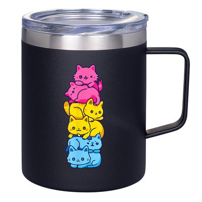 Pansexual Pride Cat LGBT Pan Flag Nonbinary Cute Cats Pile 12oz Stainless Steel Coffee Mug