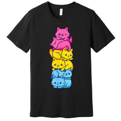 Pansexual Pride Cat LGBT Pan Flag Nonbinary Cute Cats Pile Premium T-Shirt