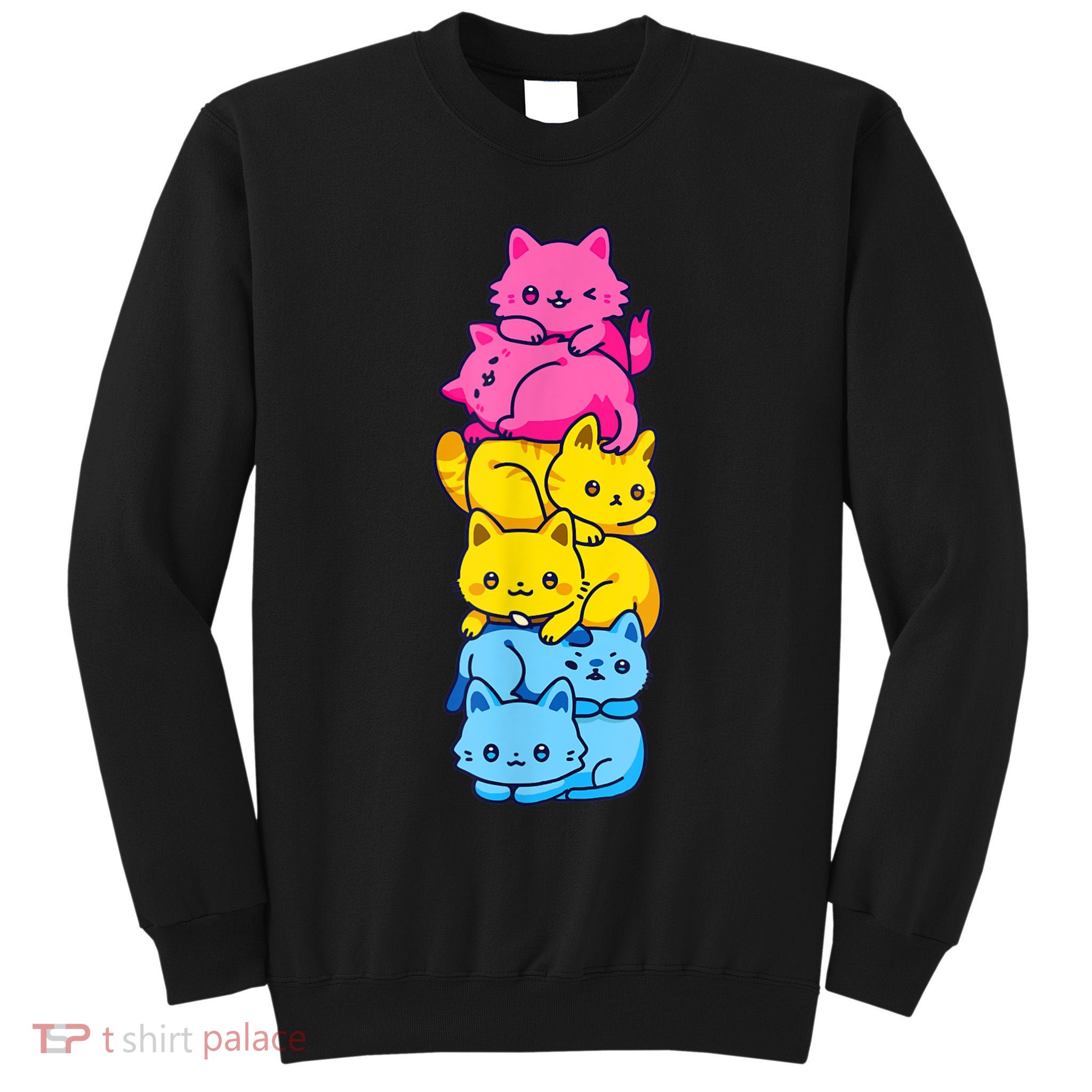 Pansexual Pride Cat LGBT Pan Flag Nonbinary Cute Cats Pile Tall Sweatshirt