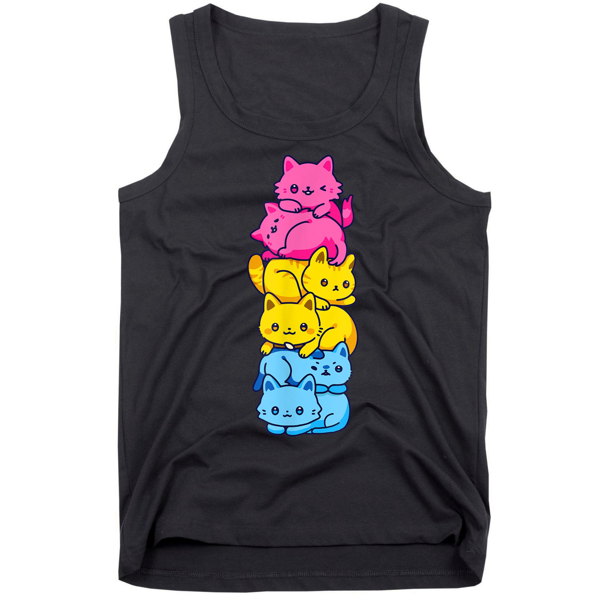 Pansexual Pride Cat LGBT Pan Flag Nonbinary Cute Cats Pile Tank Top