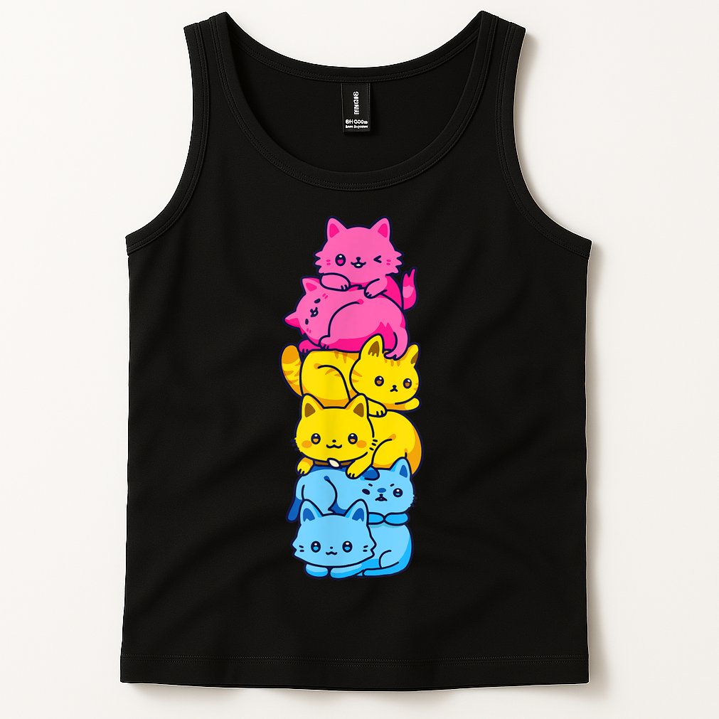 Pansexual Pride Cat LGBT Pan Flag Nonbinary Cute Cats Pile Tank Top