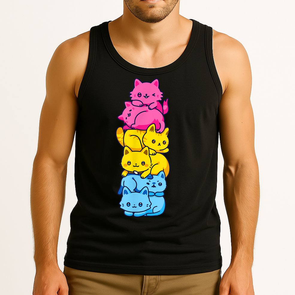 Pansexual Pride Cat LGBT Pan Flag Nonbinary Cute Cats Pile Tank Top
