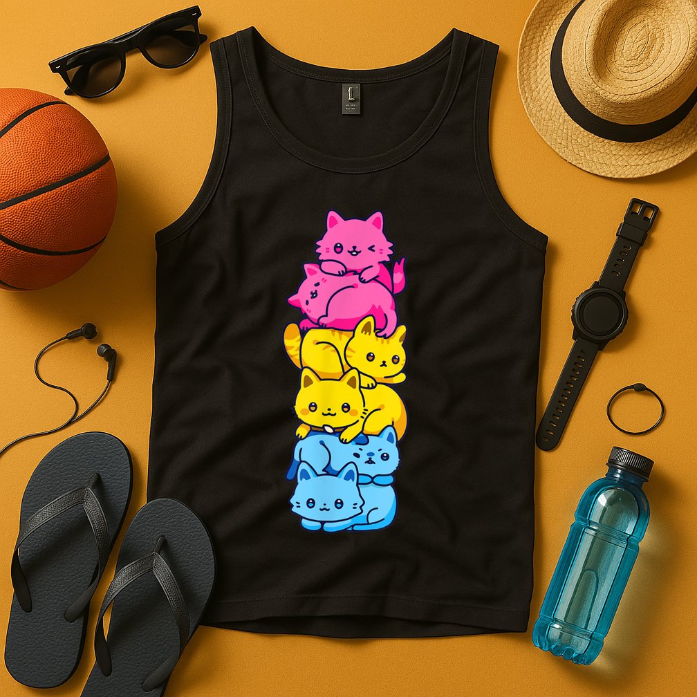 Pansexual Pride Cat LGBT Pan Flag Nonbinary Cute Cats Pile Tank Top