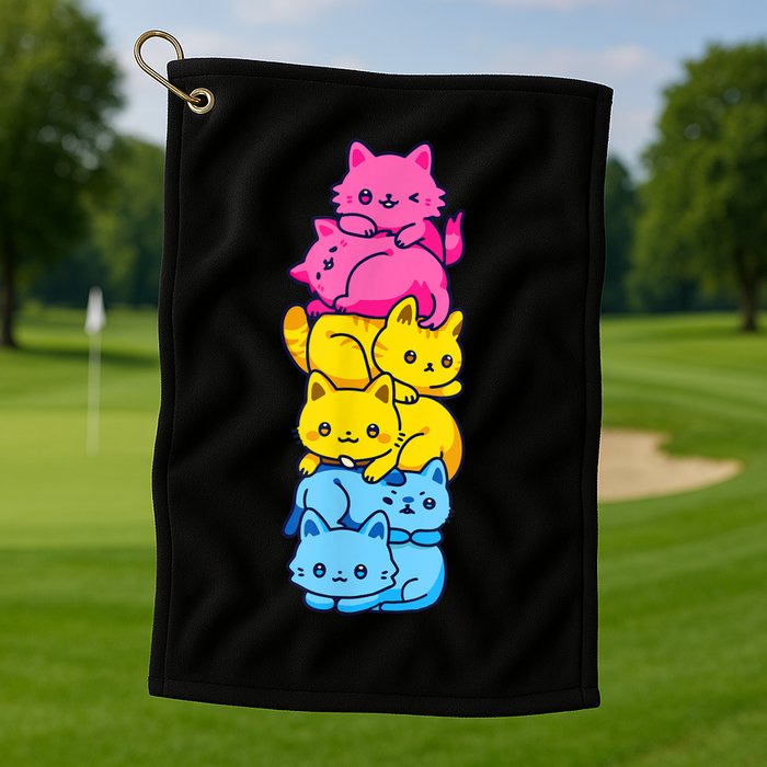 Pansexual Pride Cat LGBT Pan Flag Nonbinary Cute Cats Pile Golf Towel