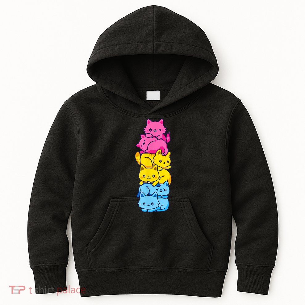 Pansexual Pride Cat LGBT Pan Flag Nonbinary Cute Cats Pile Kids Hoodie