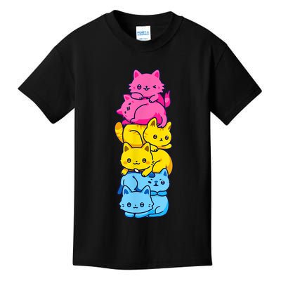 Pansexual Pride Cat LGBT Pan Flag Nonbinary Cute Cats Pile Kids T-Shirt