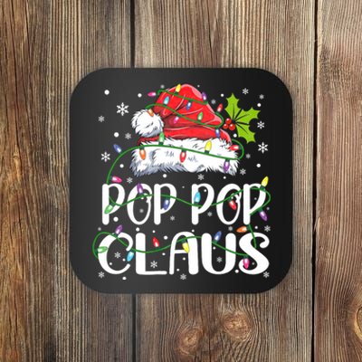 Pop Pop Claus Christmas Lights Pajama Family Matching Coaster