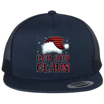 Pop Pop Claus Merry Christmas Buffalo Plaid Red Santa Hat Gift Flat Bill Trucker Hat