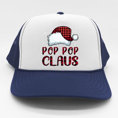 Pop Pop Claus Merry Christmas Buffalo Plaid Red Santa Hat Gift Trucker Hat