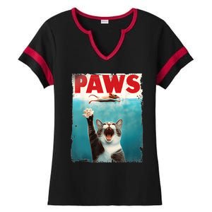 Paws Parody Cat Mouse Humorous Cat Chasing Mouse Kitten Ladies Halftime Notch Neck Tee