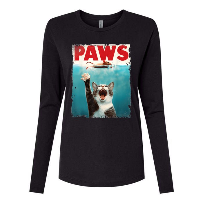 Paws Parody Cat Mouse Humorous Cat Chasing Mouse Kitten Womens Cotton Relaxed Long Sleeve T-Shirt