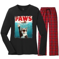 Paws Parody Cat Mouse Humorous Cat Chasing Mouse Kitten Women's Long Sleeve Flannel Pajama Set 