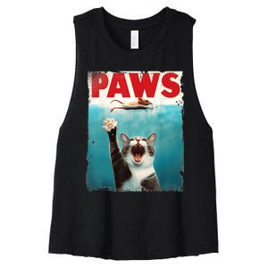 Paws Parody Cat Mouse Humorous Cat Chasing Mouse Kitten Women's Racerback Cropped Tank