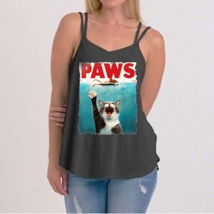 Paws Parody Cat Mouse Humorous Cat Chasing Mouse Kitten Women's Strappy Tank