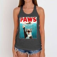 Paws Parody Cat Mouse Humorous Cat Chasing Mouse Kitten Women's Knotted Racerback Tank