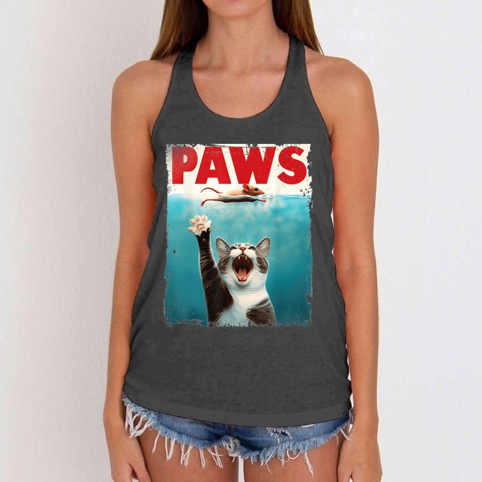 Paws Parody Cat Mouse Humorous Cat Chasing Mouse Kitten Women's Knotted Racerback Tank