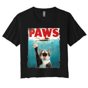 Paws Parody Cat Mouse Humorous Cat Chasing Mouse Kitten Women's Crop Top Tee