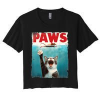 Paws Parody Cat Mouse Humorous Cat Chasing Mouse Kitten Women's Crop Top Tee