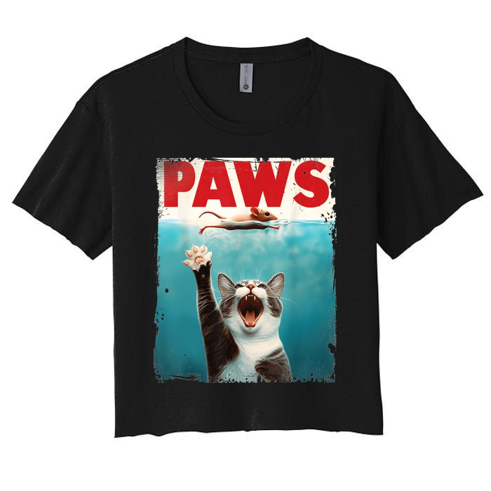 Paws Parody Cat Mouse Humorous Cat Chasing Mouse Kitten Women's Crop Top Tee