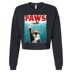 Paws Parody Cat Mouse Humorous Cat Chasing Mouse Kitten Cropped Pullover Crew